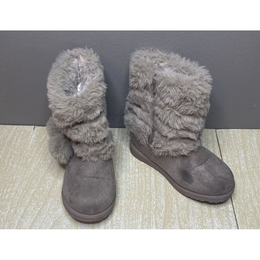Makalu California Side Zip Boots Kids Size 10 With Faux Fur with Pom Pom Tassles